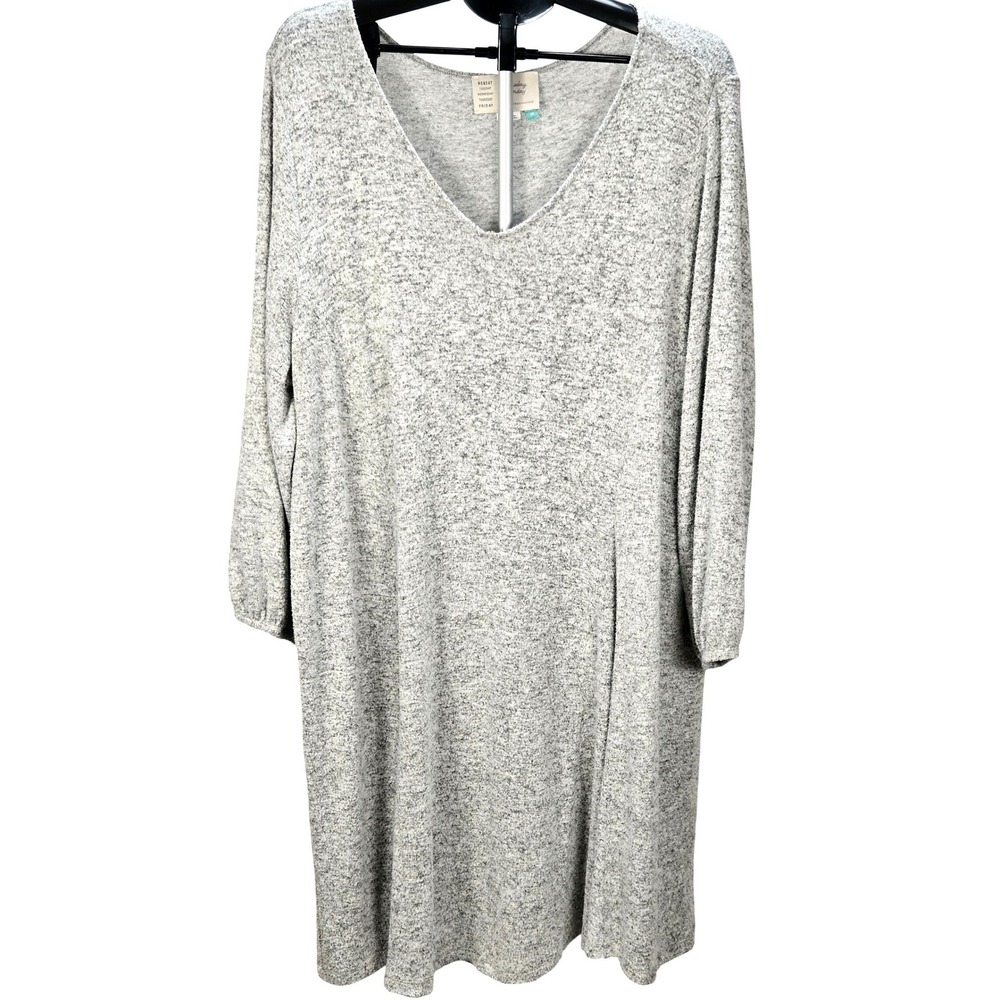 Women's Saturday/Sunday Anthropologie 2X Grey V-Neck Knit Midi‎ Sweater Dress